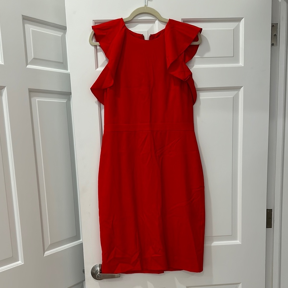 J. Crew Red Sheath Mini Dress with Flutter Sleeves